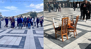 Masa ve sandalyeler ateşe verildi... Foça'da esnafa bayram yok! 