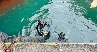 İzmir İtfaiyesi iskele altında sıkışan kediyi kurtardı