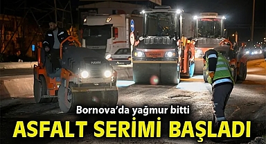 Bornova'da yağmur bitti, asfalt serimi başladı