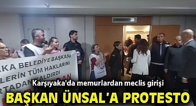 Karşıyaka'da memurlardan meclis girişi Başkan Ünsal'a alkışlı protesto